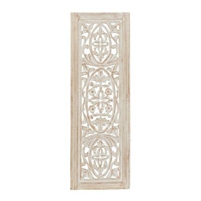 Traditional Mango Wood Floral Handmade Intricately Carved Arabesque Wall Decor Cream - Olivia & M... | Target