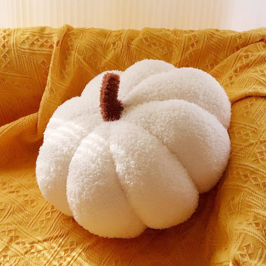 YRXRUS Halloween Pumpkin Pillows, White Teddy Fleece 3D Pumpkin Shaped Throw Pillows Fall Decorat... | Amazon (US)