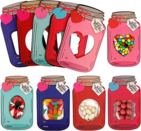 Giiffu 50 Pack Valentines Cards for Kids, Mason Jar Happy Valentines Day Cards, Funny Valentine G... | Amazon (US)
