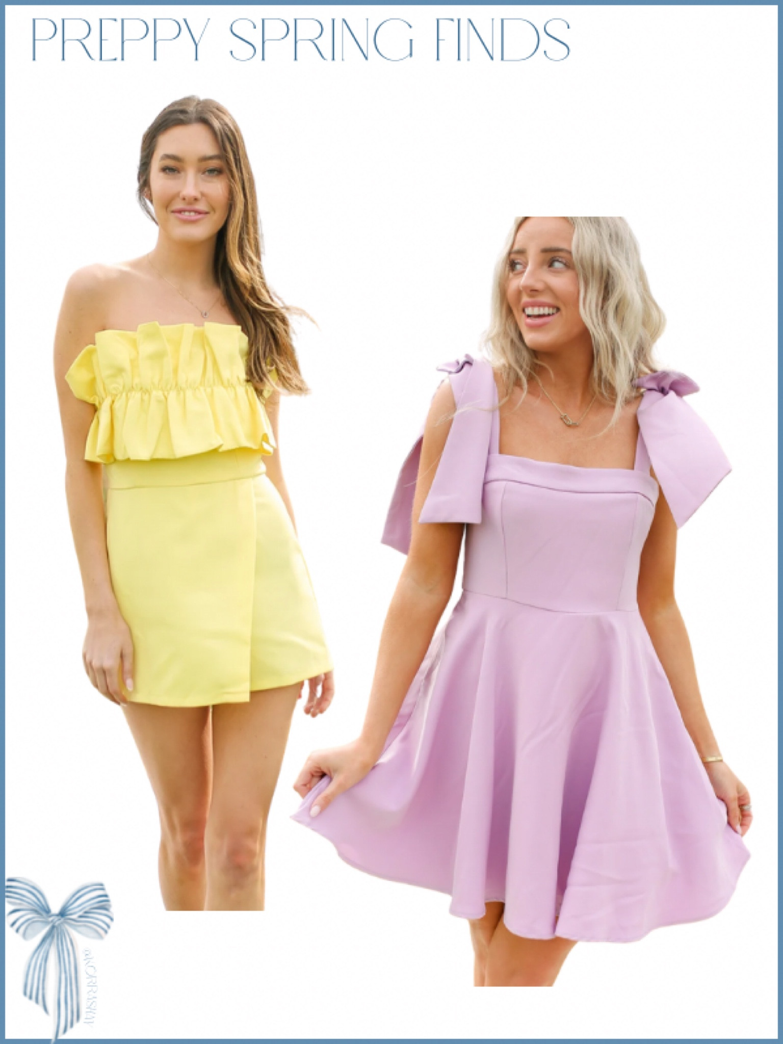 Preppy spring finds! Check out these cute preppy fashion outfit finds for spring 2023 💐 and scroll through all of my other preppy spring finds to create your dream wardrobe this season 💛

Yellow strapless ruffle top romper and purple lilac tie shoulder mini dress!

#LTKunder100 #LTKstyletip #LTKSeasonal