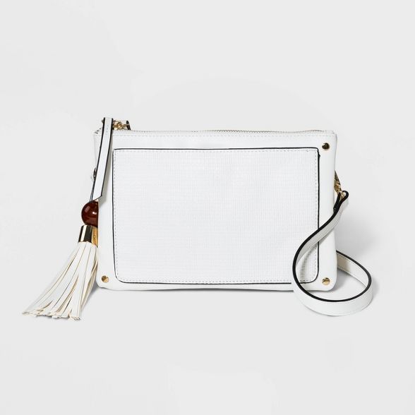 VR NYC Triple Woven Crossbody Bag with Stud Trim - White | Target