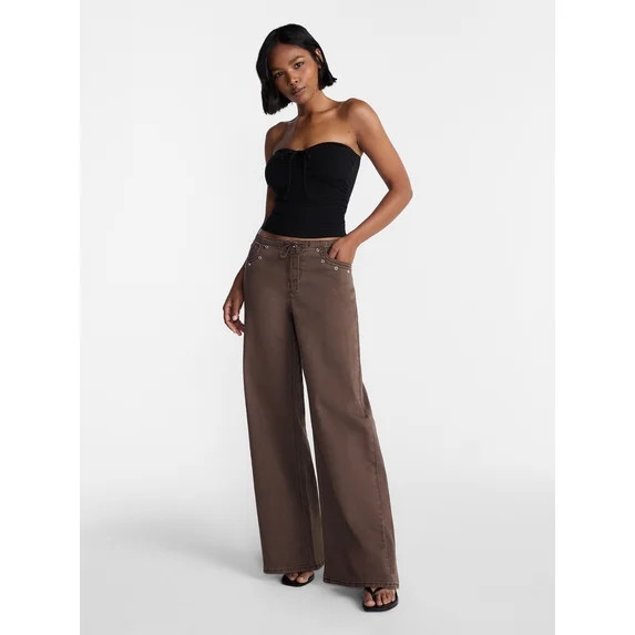 No Boundaries Drawstring Grommet Wide Leg Jean, 32" Inseam, Women's | Walmart (US)