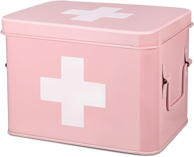 Flexzion Metal First Aid Box Empty, 8.5 Inch Pink Vintage First Aid Storage Box, First Aid Tin Co... | Amazon (US)