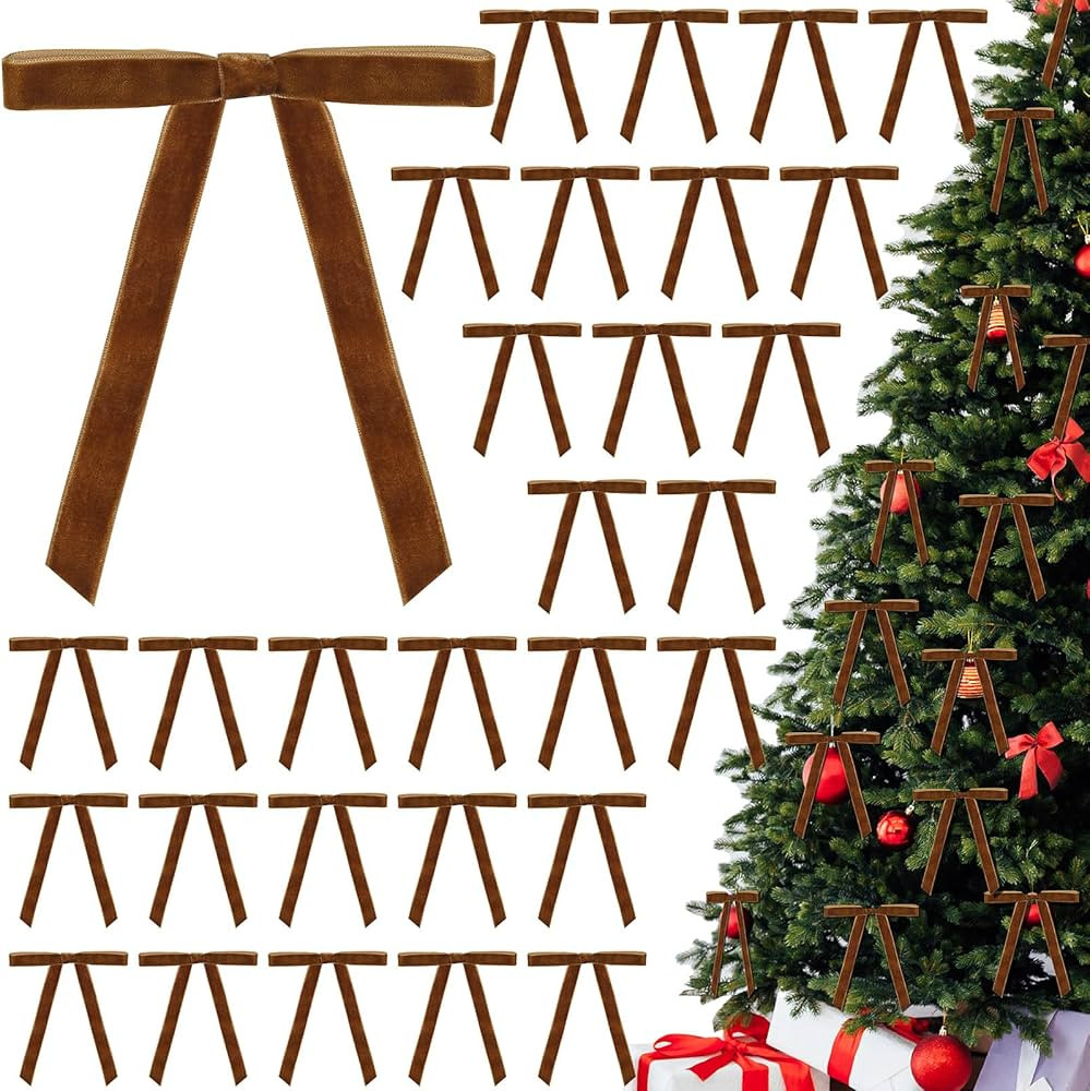 30 Pcs Christmas Velvet Wreath Bow, 5 x 7 Inch Vintage Velvet Ribbon Bows Rustic Crafts Gift Bows... | Amazon (US)