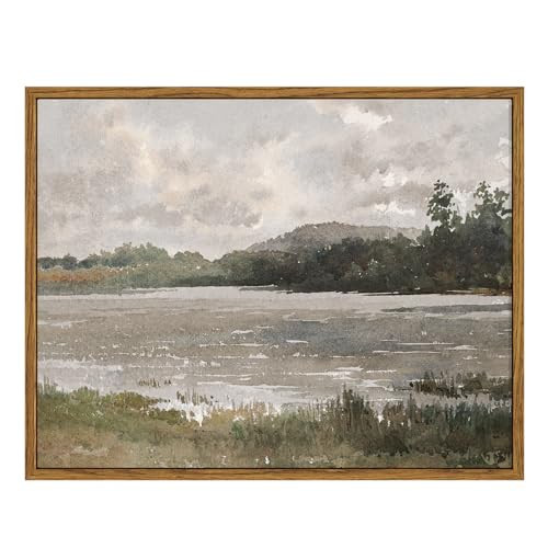 VIYYIEA Vintage Nature Framed Wall Art, Lakeside Landscape Paintings Art Decor Aesthetic, Canvas Print Artwork, Retro Scenery Wall Pictures for Bedroom Bathroom Office 11X14 Inch | Amazon (UK)