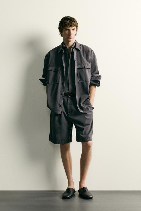Zara - Washed Relaxed Fit Shorts - Gray - 34 (Us 34) - Man | Zara US