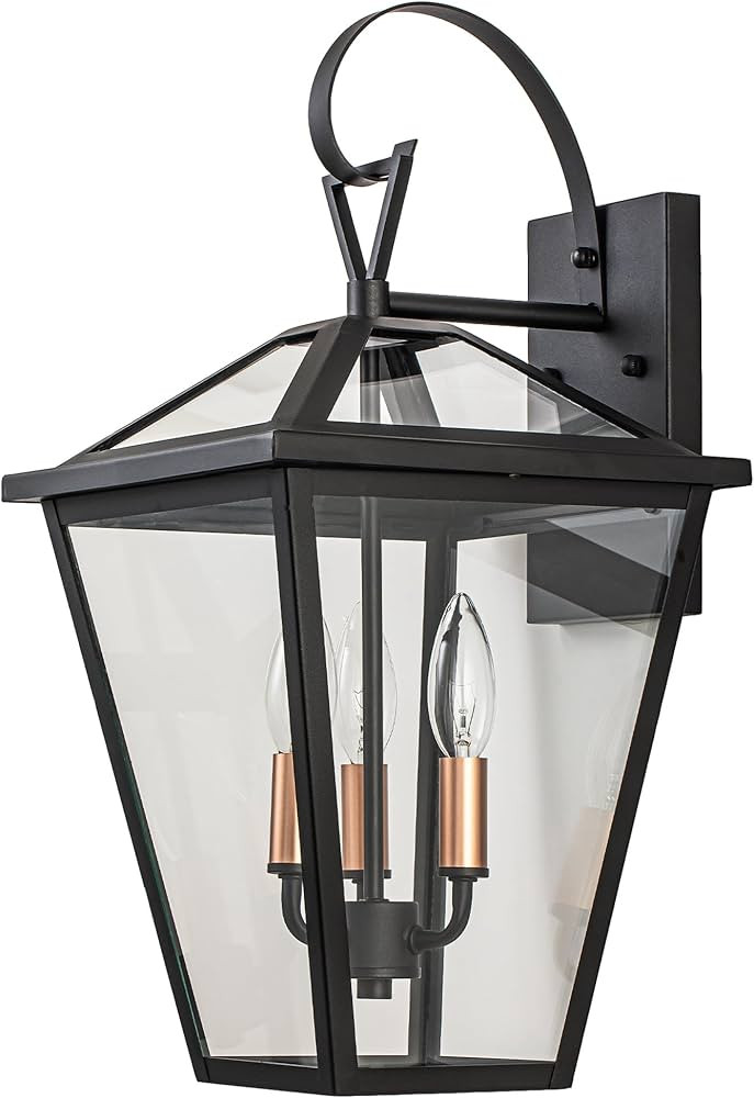 Black Outdoor Wall Lights Large Modern Wall Sconce Lighting Rose Gold 3-Light | Amazon (US)
