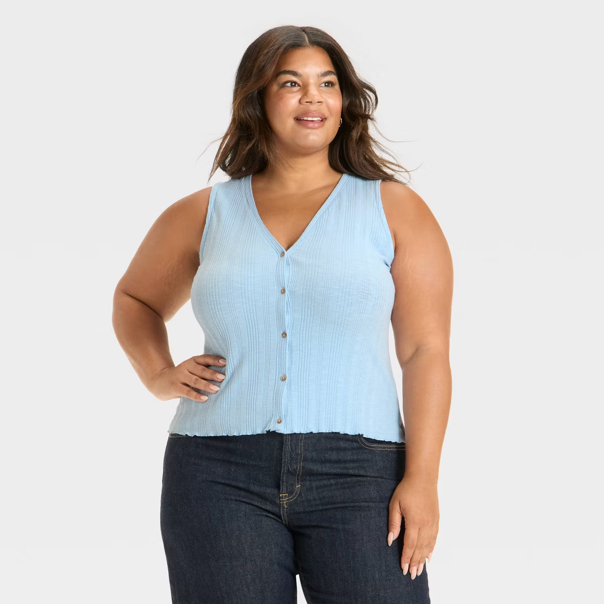 Women's Button-Front Knit Tank Top - Universal Thread™ Light Blue XXL | Target