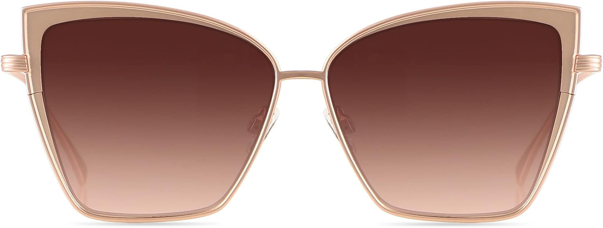 Oversized Cat Eye Sunglasses Women Square Cateye Frames Fashion Big Large Metal Sun Glasses Cool Tre | Amazon (US)