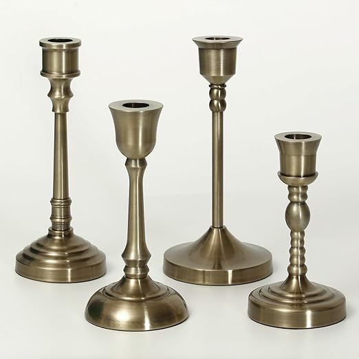 4Pcs Brass Candle Holder Rustic Taper Candlesticks Holders Set for Table Centerpiece Retro Decora... | Amazon (US)