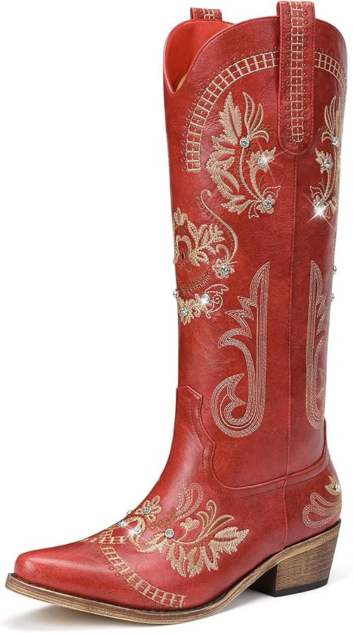 Cowboy Boots for Women - Wide Calf Knee High Cowgirl Boots, Glitter Sparkly Rhinestone Western Co... | Amazon (US)