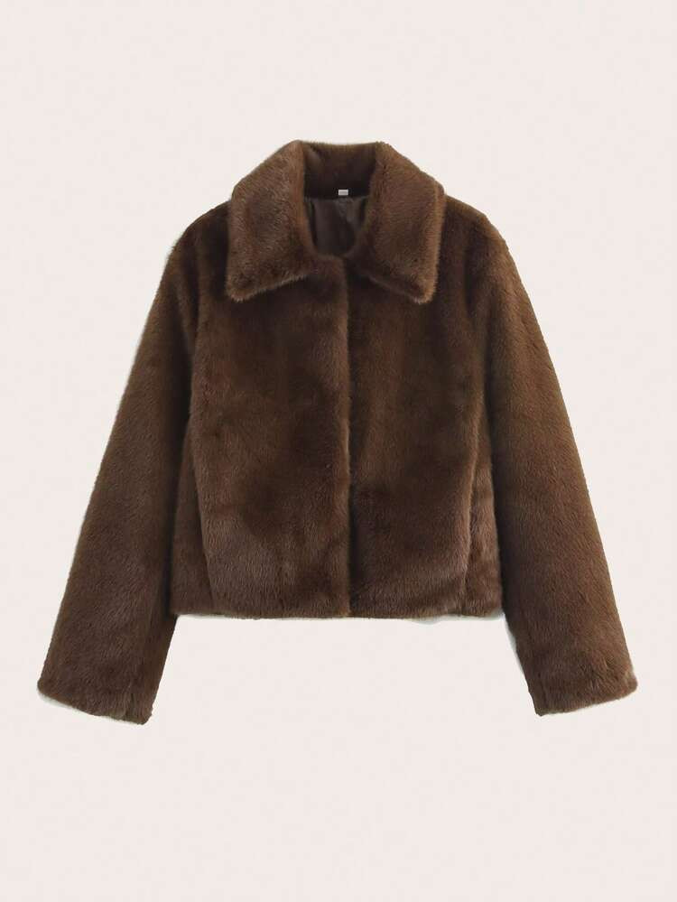 Women's Solid Color Long Sleeve Short Faux Fur Coat, Autumn/Winter | SHEIN