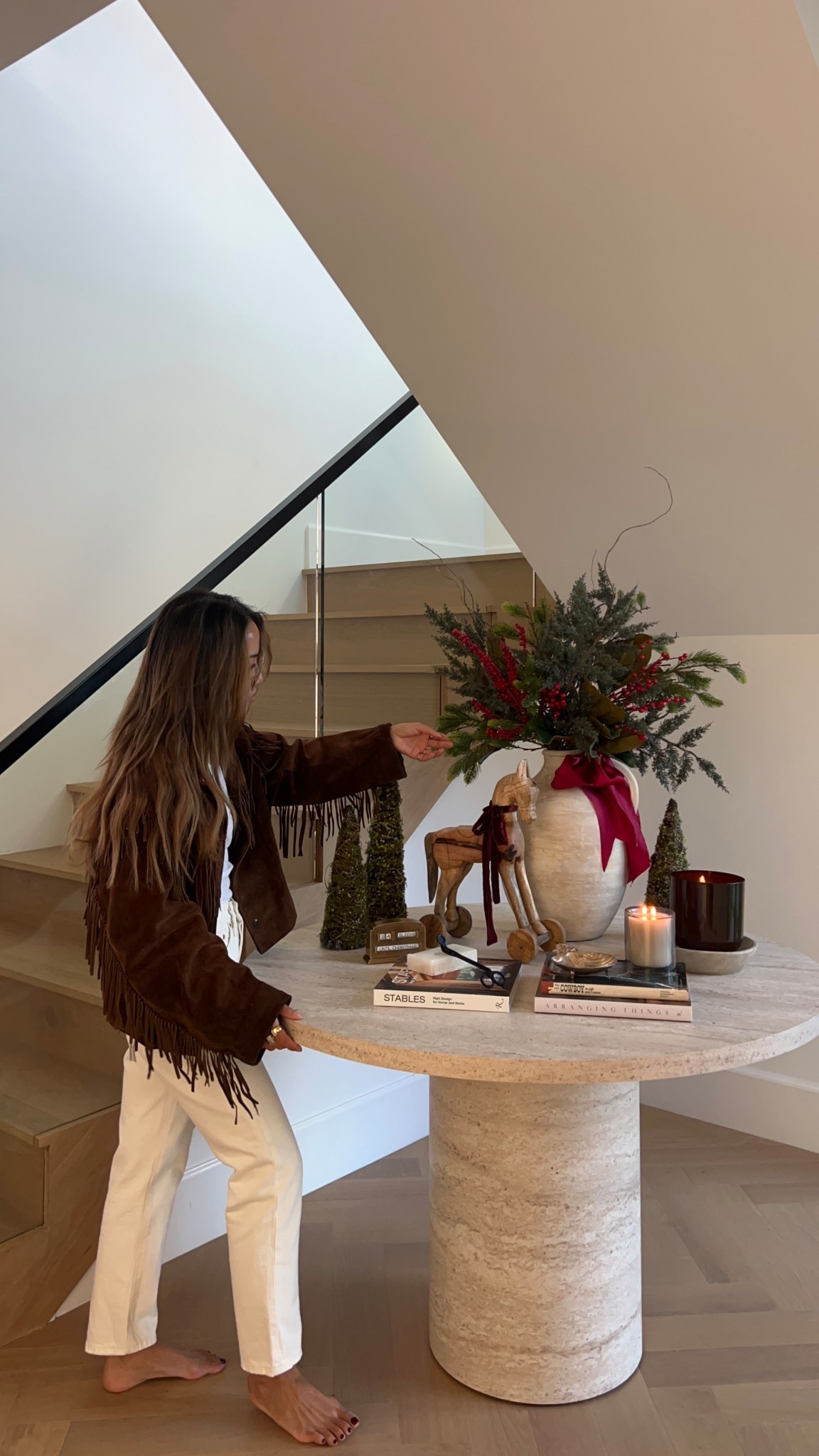 Holiday entry console table decor 