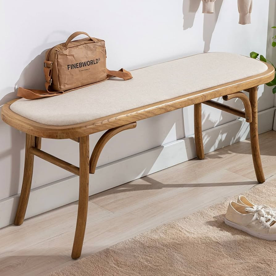LZAREAL Farmhouse Wood Entryway Bench 45 Inch Upholstered Bench Indoor Boho Accent Bench with Lin... | Amazon (US)