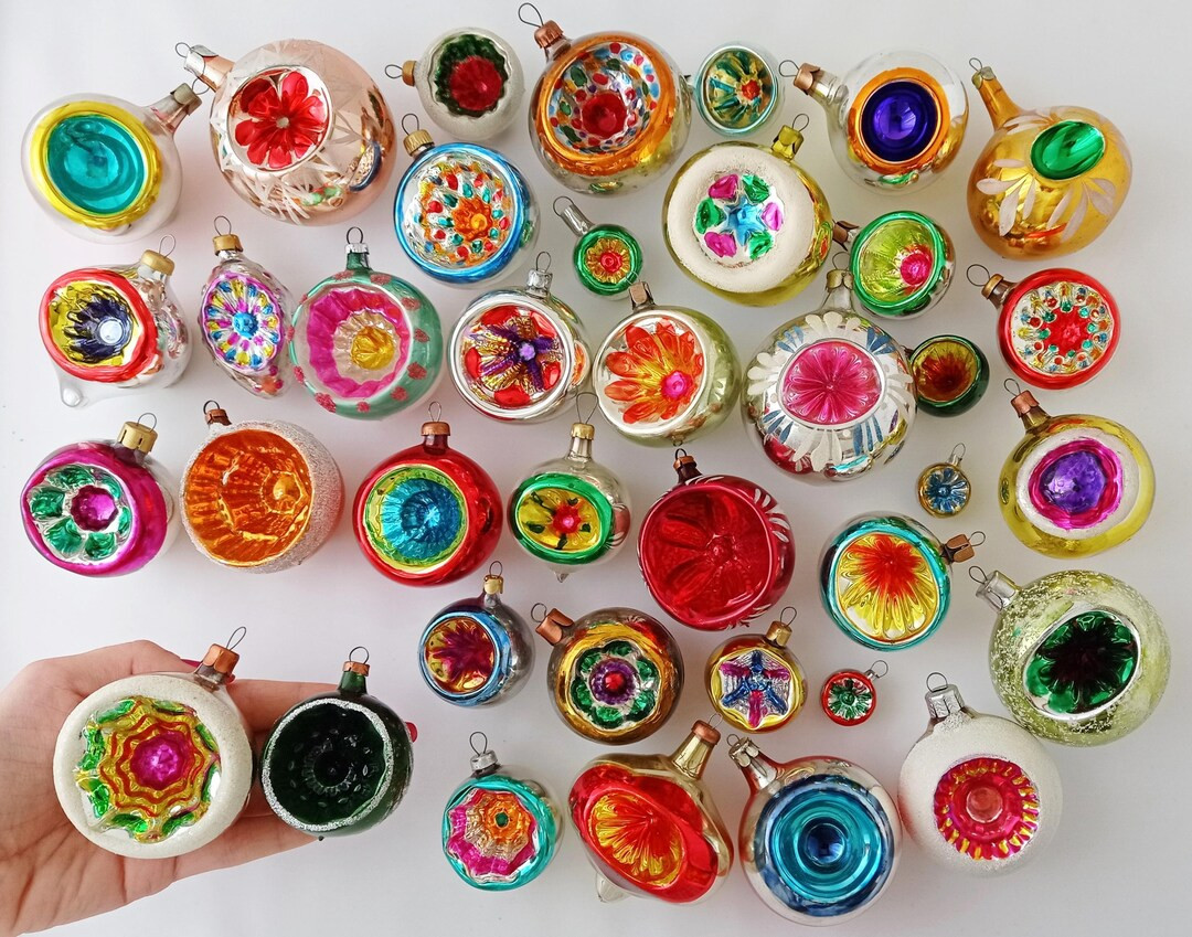 Glass Vintage Christmas Tree Ornament, RETRO Xmas Home Decor Pink Green Blue Silver-mercury Holid... | Etsy (US)