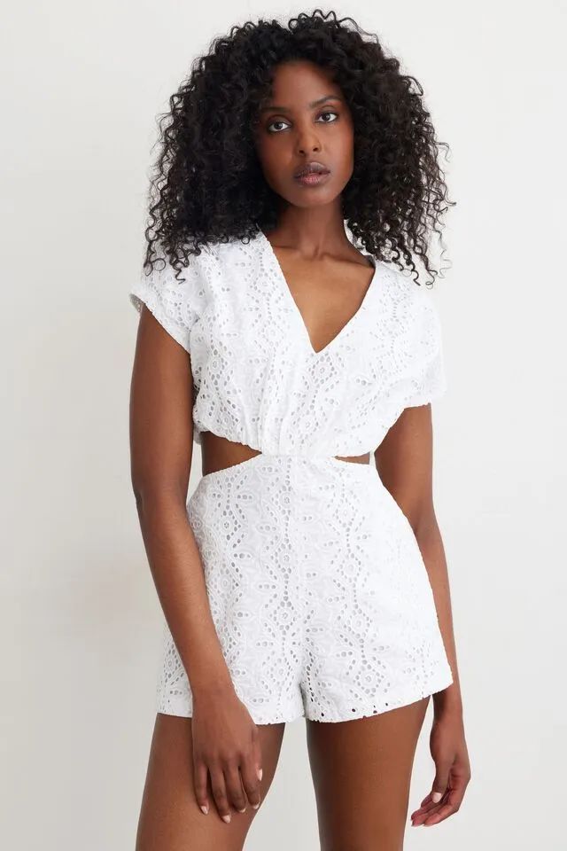 Eyelet Cut Out Romper | Dynamite Clothing