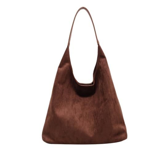 Suede Bag for Women Large Tote Bag Retro Shoulder Bag Suede Slouchy Bag for Work Library Shopping (A01-Coffee) | Amazon (US)