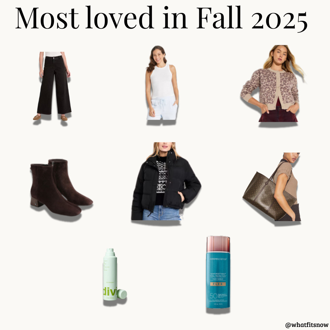 Most loved in Fall 2025 🤎
The pieces I’ve reached for on repeat this season: teacher-mom staples that actually work for busy school days, weekends, and everything in between. These are my most-reached-for fall basics ↓

• Black wide-leg jeans (flattering + comfy)
• The Target tank I layer under everything
• Leopard cardigan for a pop of pattern
• Brown ankle boots
• My go-to black puffer for New England weather
• My everyday teacher bag
• Divi dry shampoo (teacher hair saver)
• Colorescience tinted moisturizer (my daily face)

Linked exact + similar options so you can shop my fall favorites 🤎
Perfect for work, errands, school drop-off, and cozy weekends.

fall outfits
midsize fashion
teacher outfits
teacher mom style
wide leg jeans outfit
ankle boots outfit
puffer jacket outfit
fall basics
fall style staples
work bag for teachers
teacher work bag
layering essentials
neutral style
ltk fall style
fall favorites
everyday style
casual fall outfits
colorescience
divi dry shampoo
clean beauty essentials 

 

#LTKCyberWeek #LTKdayinmylife #LTKmomlife