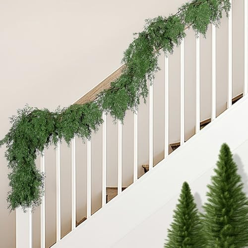 2 Pcs Christmas Norfolk Pine Garland, 6 Ft Dense Pines Realistic Touch Garland Ornaments, Greenery Artificial Pine Cypress Garlands for Christmas Holiday Mantle Fireplace Table Home Decor | Amazon (US)