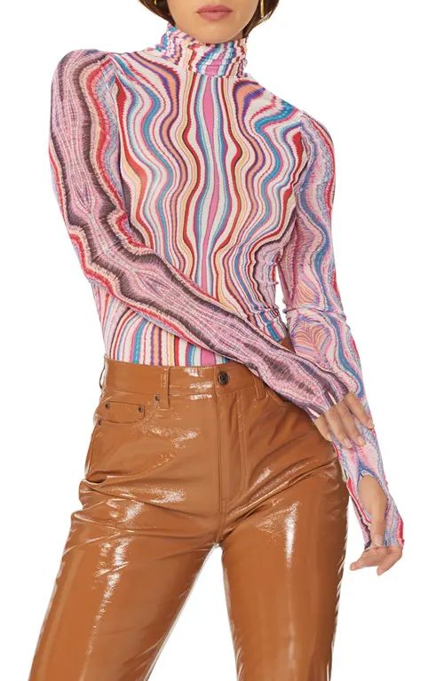 AFRM Zadie Mesh Turtleneck Top in Multi Wave at Nordstrom, Size Small | Nordstrom