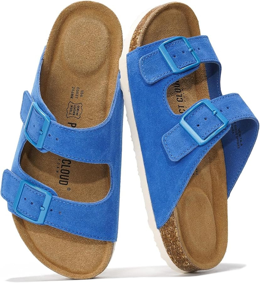 Project Cloud Genuine Leather Flat Sandals Beach Essentials Womens Sandals Memory Foam Vacation E... | Amazon (US)