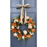 Fall Wreath- Fall Peony Wreath - Coffee & Cream Farmhouse Autumn | Etsy (US)