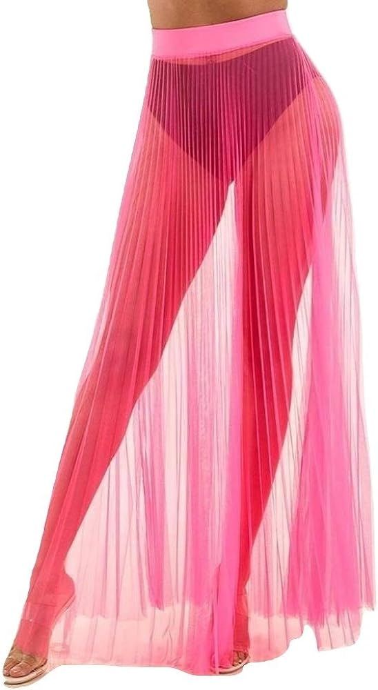 SOHO GLAM Pleated High Waisted Sheer Maxi Skirt | Amazon (US)