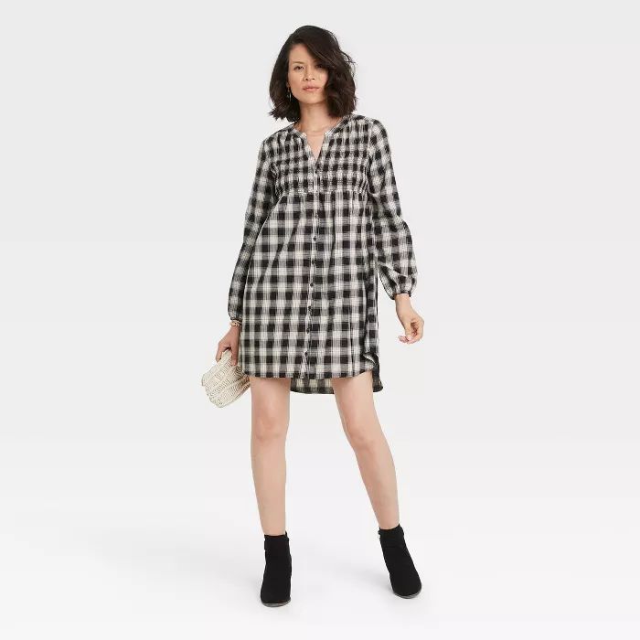 Women's Long Sleeve Dress - Knox Rose™ Black Plaid | Target