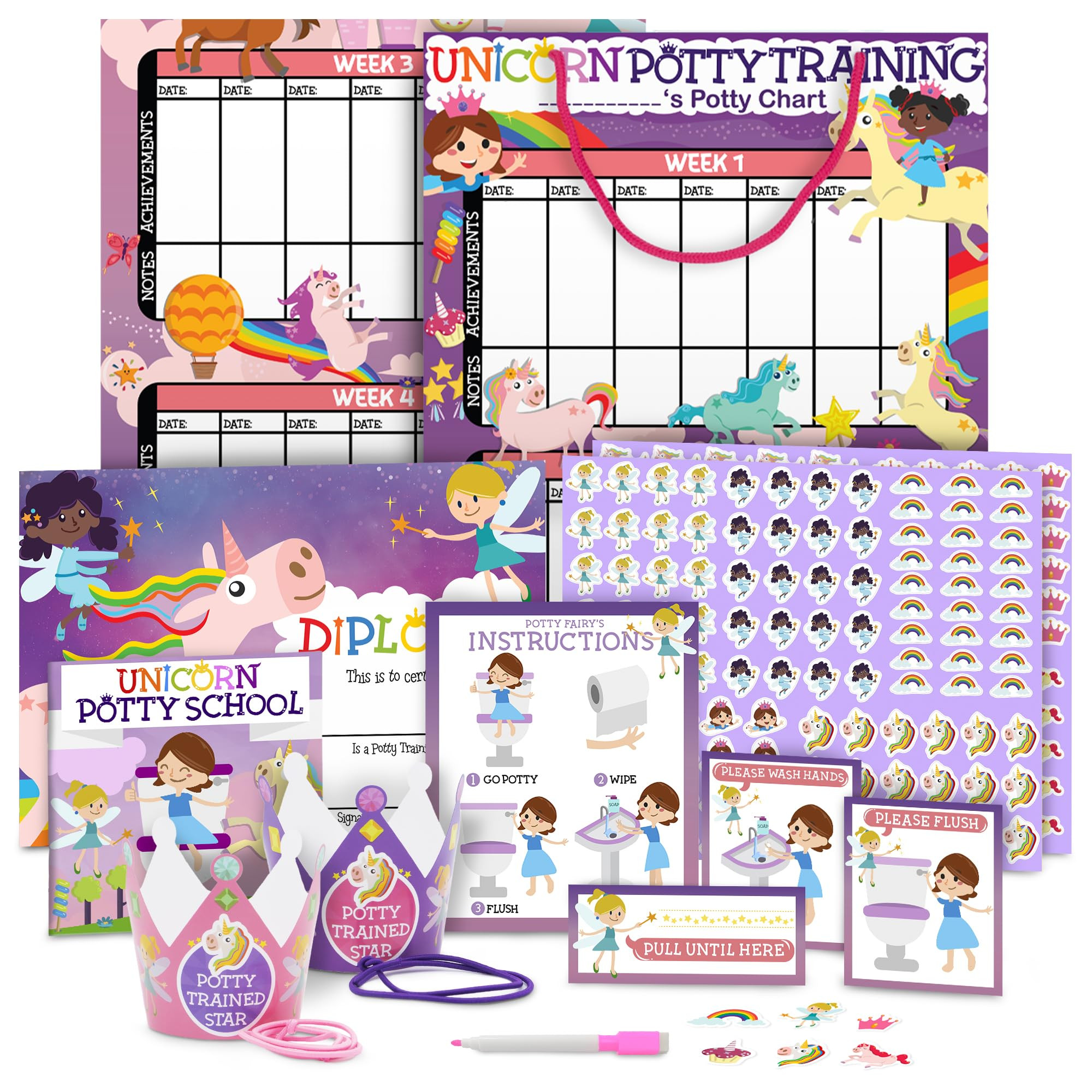 Potty Training Chart for Toddlers Girls, Unicorn Design - Sticker Chart, 4 Week Reward Chart - 21... | Amazon (US)