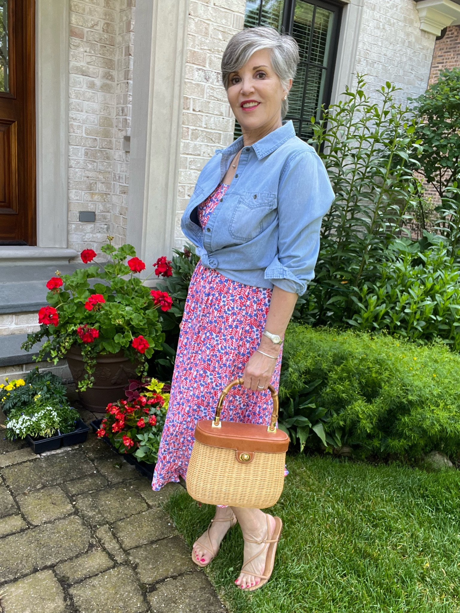 Great look for July 4th! J ON SALE! Crew Factory dress (6)/ ON SALE J Crew Factory chambray shirt (s)/ON SALE Ann Taylor nude sandals/ pave heart necklace/ j McLaughlin bag #ltkseasonal

#LTKunder100 #LTKitbag #LTKunder50