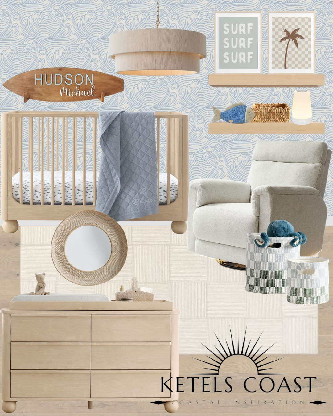 🌊🏄‍♂️ Catching waves & sweet dreams! This coastal-inspired nursery is the perfect blend of surf vibes and cozy charm for baby. 🌴💙✨ 

| Surf Nursery | Coasta lBaby | Dreamy Waves | Nursery | Coastal Nursery | Crib | Nursery Wall Decor | Play Toy Organization | Nursery Organization | Surf Room Decor | Ocean Nursery | Nursery Shelving | Nursery Mirror | Coastal Chandelier | Nursery Lighting | Nursery Chandelier | Ava Ketels | Ketels Coast | Coastal Room | Coastal Boy Room 

#LTKStyleTip #LTKFindsUnder100 #LTKBaby #LTKFamily 

 #LTKHome #LTKBump #LTKKids