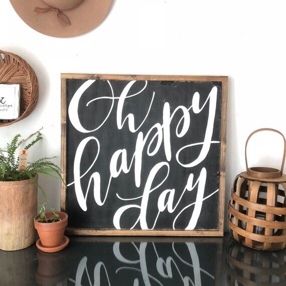 Hand Painted Hand Lettered Framed Wooden Sign Oh Happy Day | Etsy (US)
