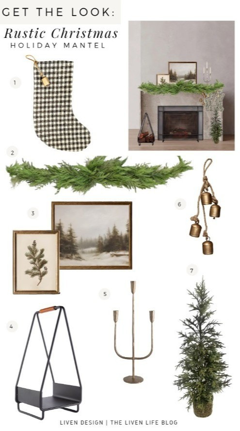 Holiday mantel. Rustic. Christmas decor. Plaid stocking. Garland. Log holder. Mini fir tree. Fireplace. Winter art. Candle holder. Winter decor. Fireplace screen. Modern farmhouse 

#LTKHoliday #LTKSeasonal #LTKHome