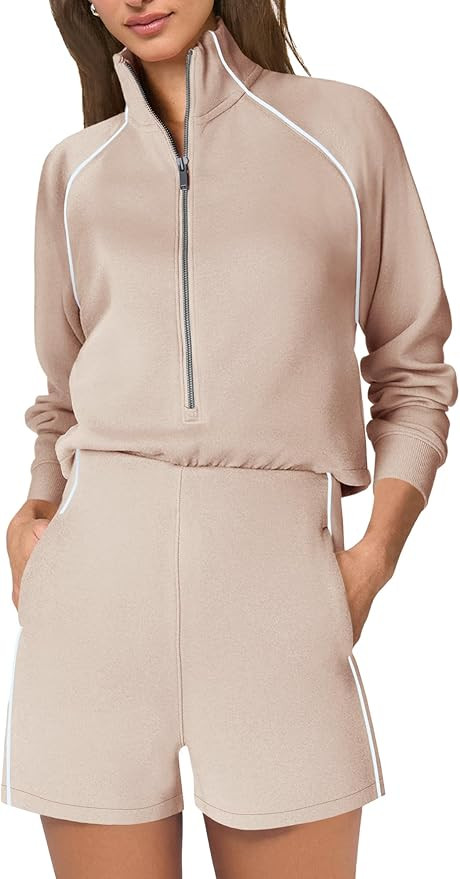 SENSERISE Womens Long Sleeve Romper One Piece Jumpsuits Mock Neck Wide Leg Shorts Fall Outfits wi... | Amazon (US)
