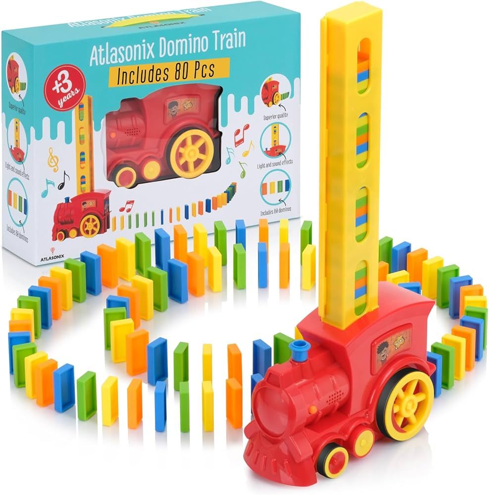Atlasonix Domino Train Set - Dominoes for Kids, Domino Train Toy Machine - Prepares Your Domino R... | Amazon (US)