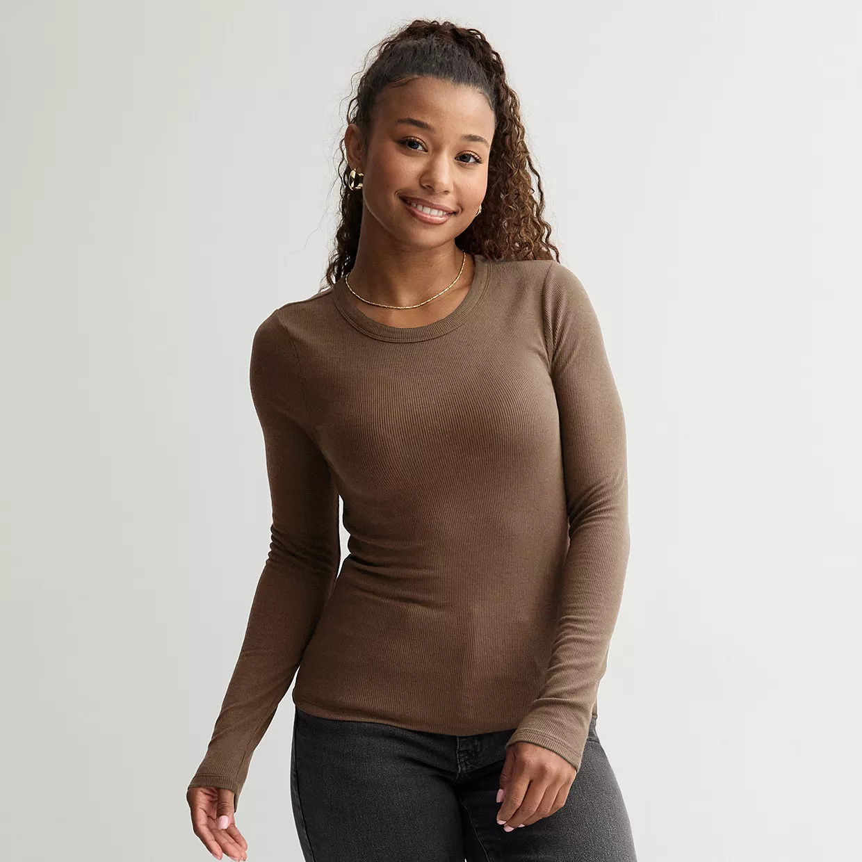 Juniors' SO® Long Sleeve Rib Crew Top | Kohl's