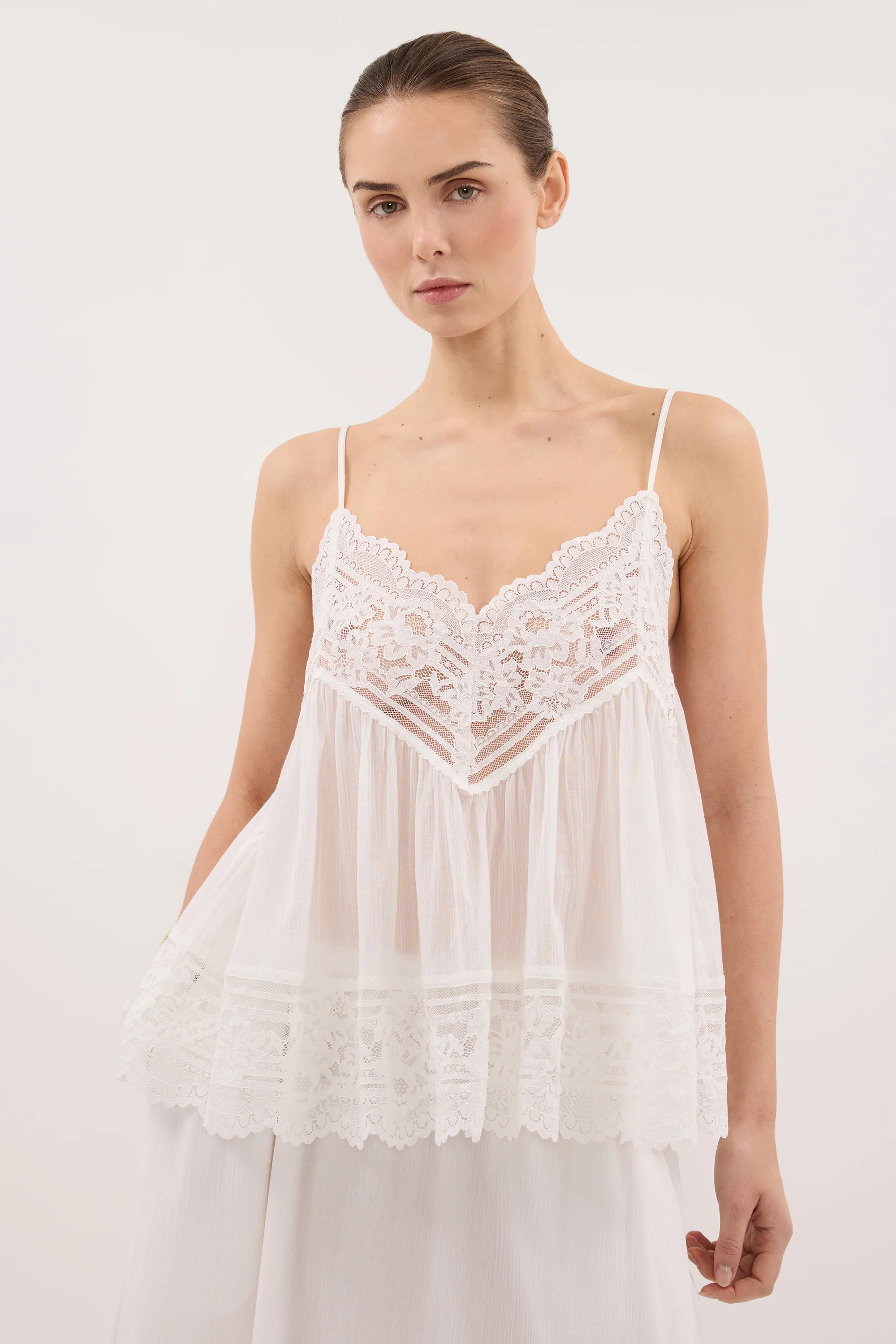 ELISA WHITE COTTON SHEER TOP | DISSH