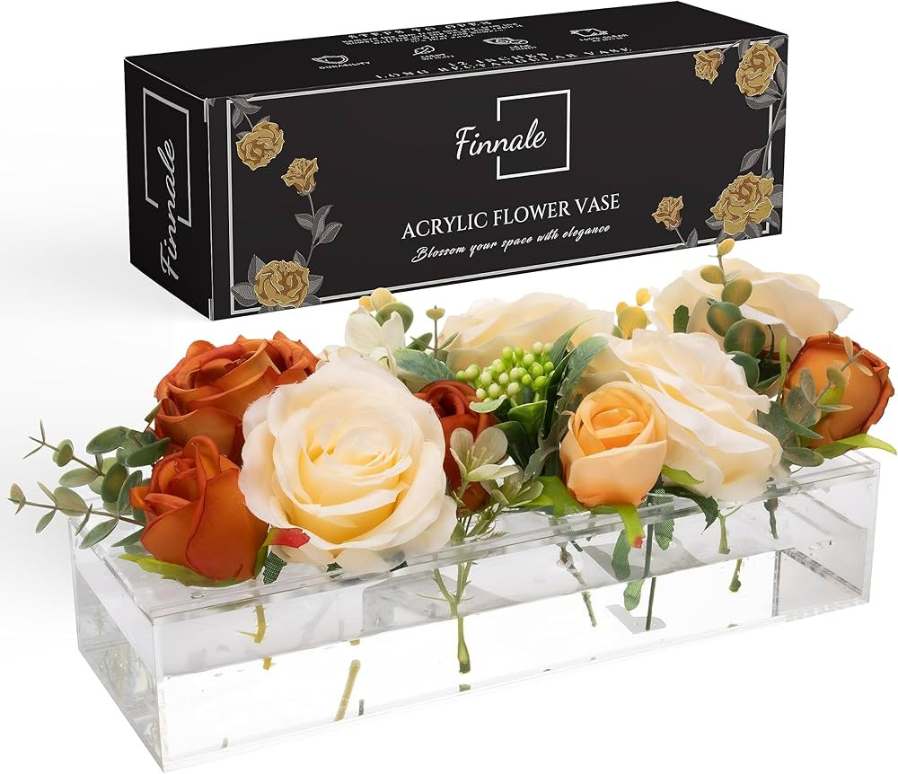 Clear Acrylic Rectangular Flower Vase - Modern & Long Floral Centerpiece with 12 Holes for Dining... | Amazon (US)