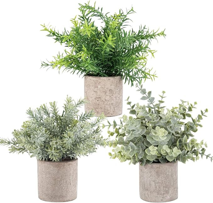 3 Pack Mini Potted Fake Plants Artificial Faux Eucalyptus Plants for Home Office Desk Room Decora... | Amazon (US)