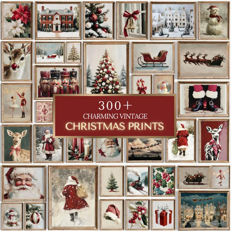 300+ Charming Christmas Prints - Vintage Holiday Gallery Wall Set, Festive Nostalgic Winter Farmh... | Etsy (US)