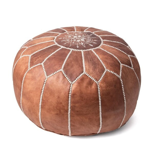 Oliver & James Araki Moroccan Leather Handmade Ottoman Pouf | Bed Bath & Beyond
