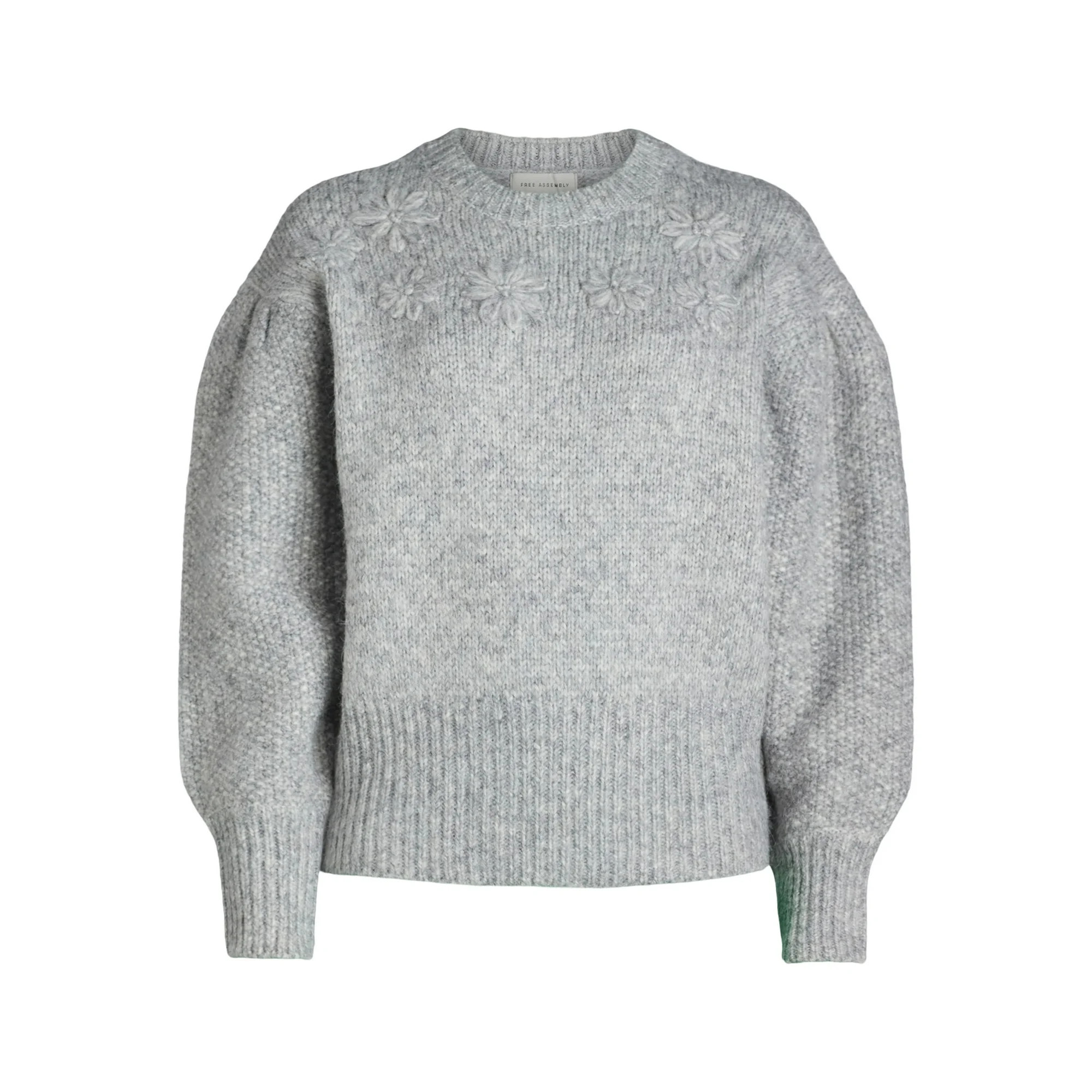 Free Assembly Women's & Women's Plus Embroidered Flower Sweater with Long Sleeves, Midweight, Siz... | Walmart (US)