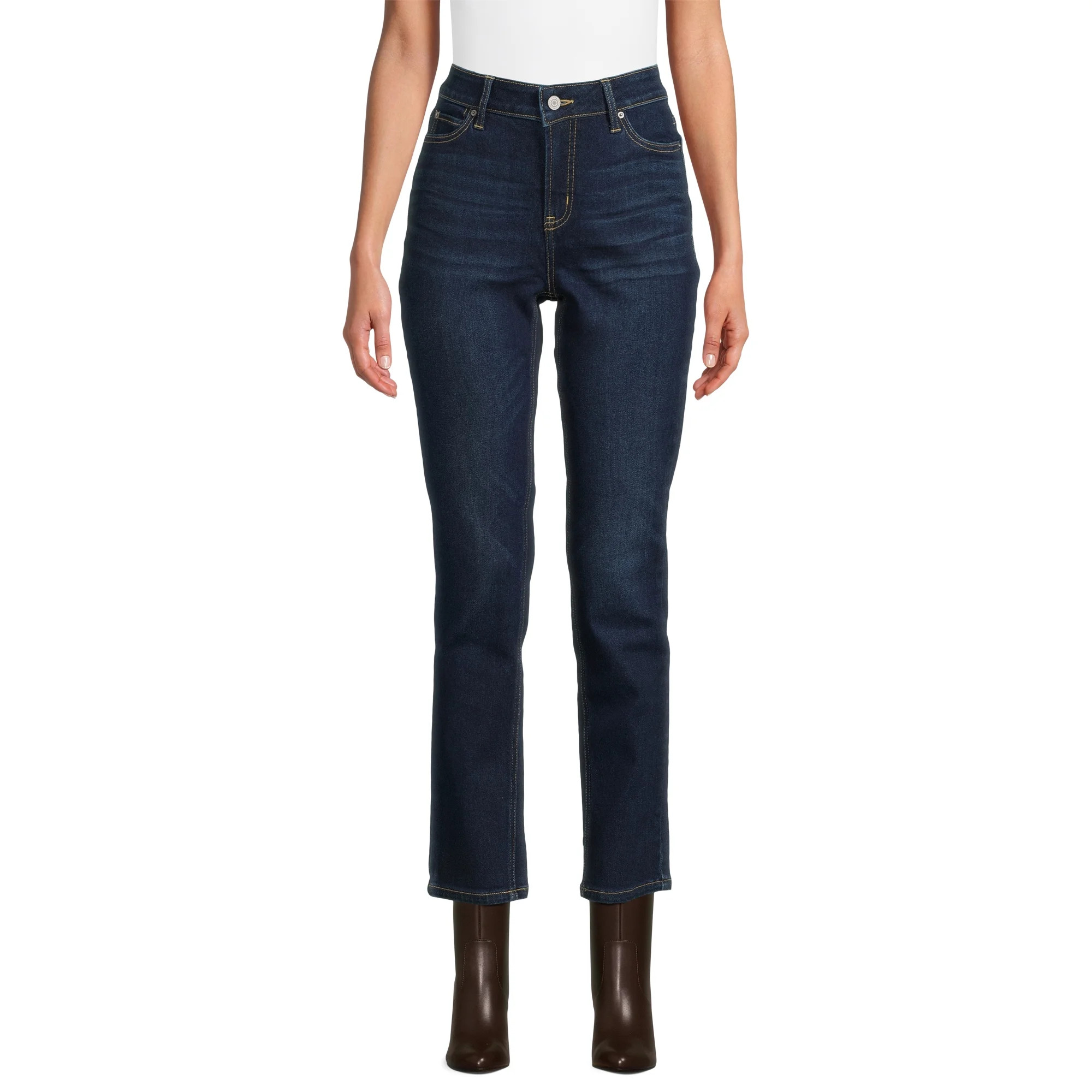 Time and Tru Women’s Mid Rise Straight Leg Jeans, Sizes 0-22, Regular & Short Inseams | Walmart (US)