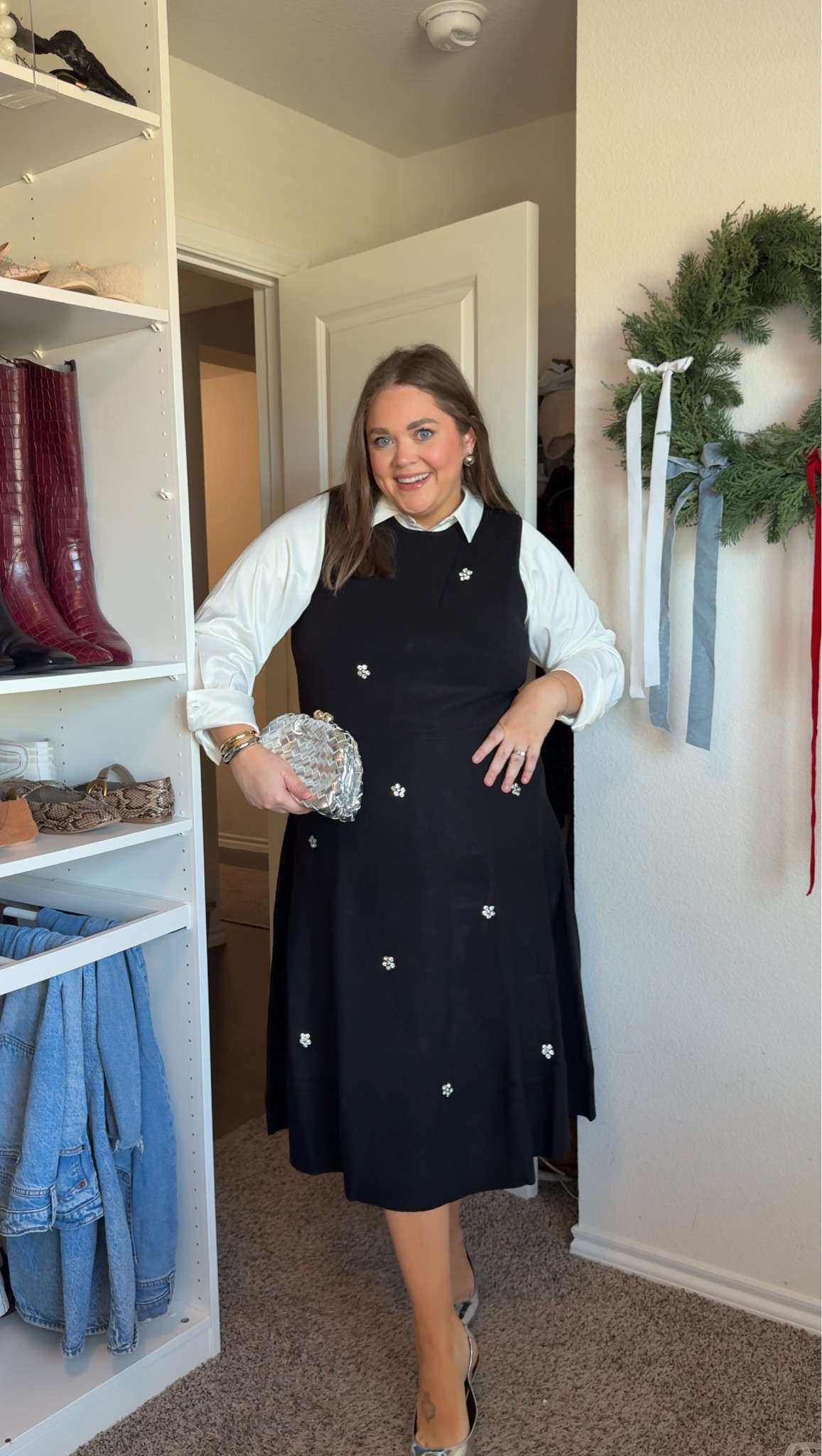Affordable plus size holiday outfit. Wearing xxl in midi dress and layered a satin button down under. Button down is old but linked similar  

#LTKFindsUnder50 #LTKHoliday #LTKPlusSize