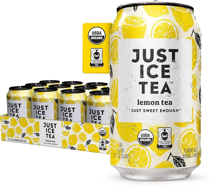 Just Ice Tea, Lemon Flavored Black Iced Tea, 12-Pack (12oz Cans), USDA Certified Organic, Real Br... | Amazon (US)