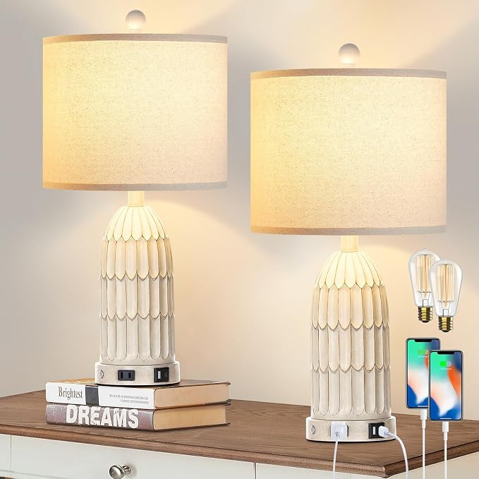 Cinkeda Farmhouse Table Lamps Set of 2, 3-Way Dimmable Touch Lamp for Bedroom Nightstand with USB... | Amazon (CA)