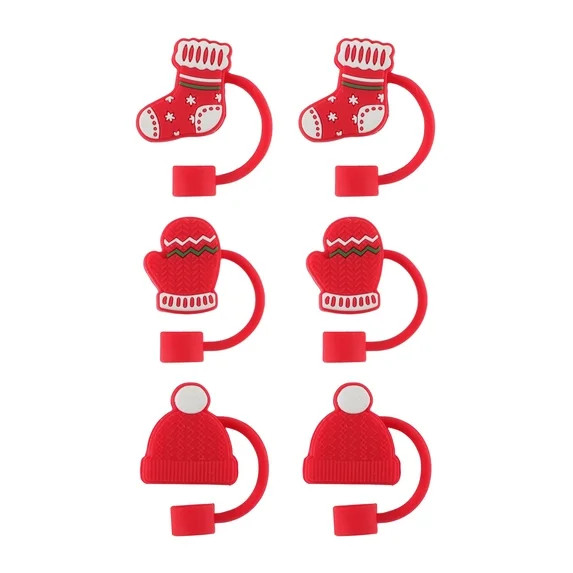Cook With Color 6-Piece Silicone Holiday Straw Toppers – Stocking, Mitten & Santa Hat Designs, ... | Walmart (US)