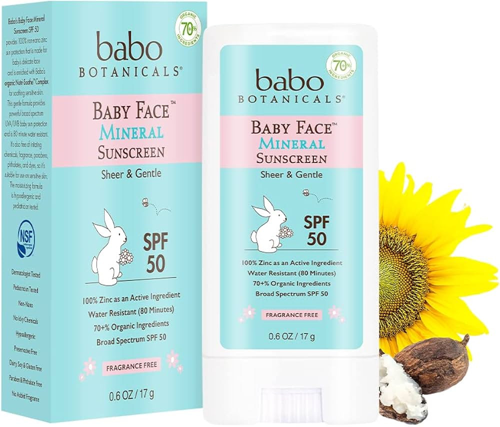 Babo Botanicals Baby Face Mineral Sunscreen Stick SPF 50 – with 70+% Organic Ingredients & Zinc... | Amazon (US)