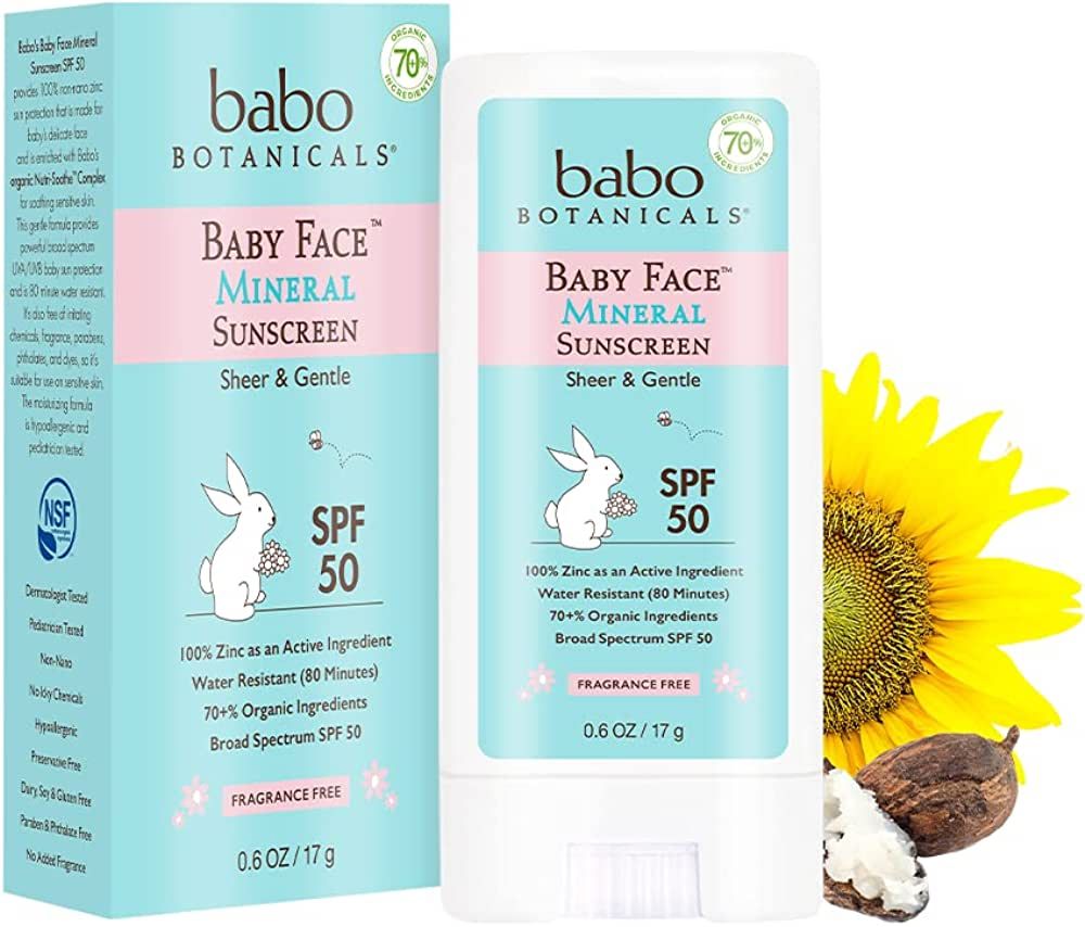 Babo Botanicals Baby Face Mineral Sunscreen Stick SPF 50 – with 70+% Organic Ingredients & Zinc... | Amazon (US)
