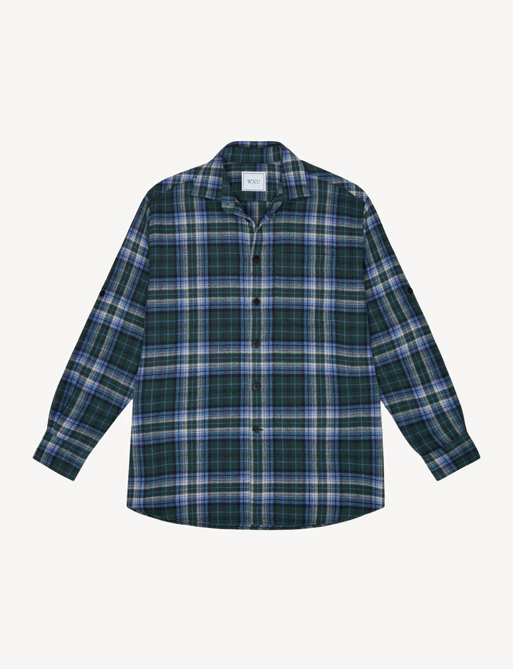 The Oversized: Thick Brushed, Blue and Green Check | With Nothing Underneath